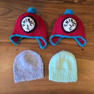 4 Crochet Baby twins winter Hats, Thing 1 & Thing 2 Beanie Set